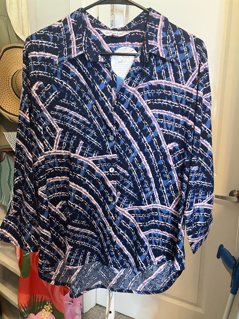 la fée luxe Navy and Pink Button-Down Shirt